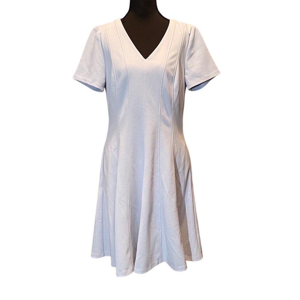 Donna Karan New York Short Sleeve Fit & Flare Dress w/ Pockets Periwinkle Blue 8
